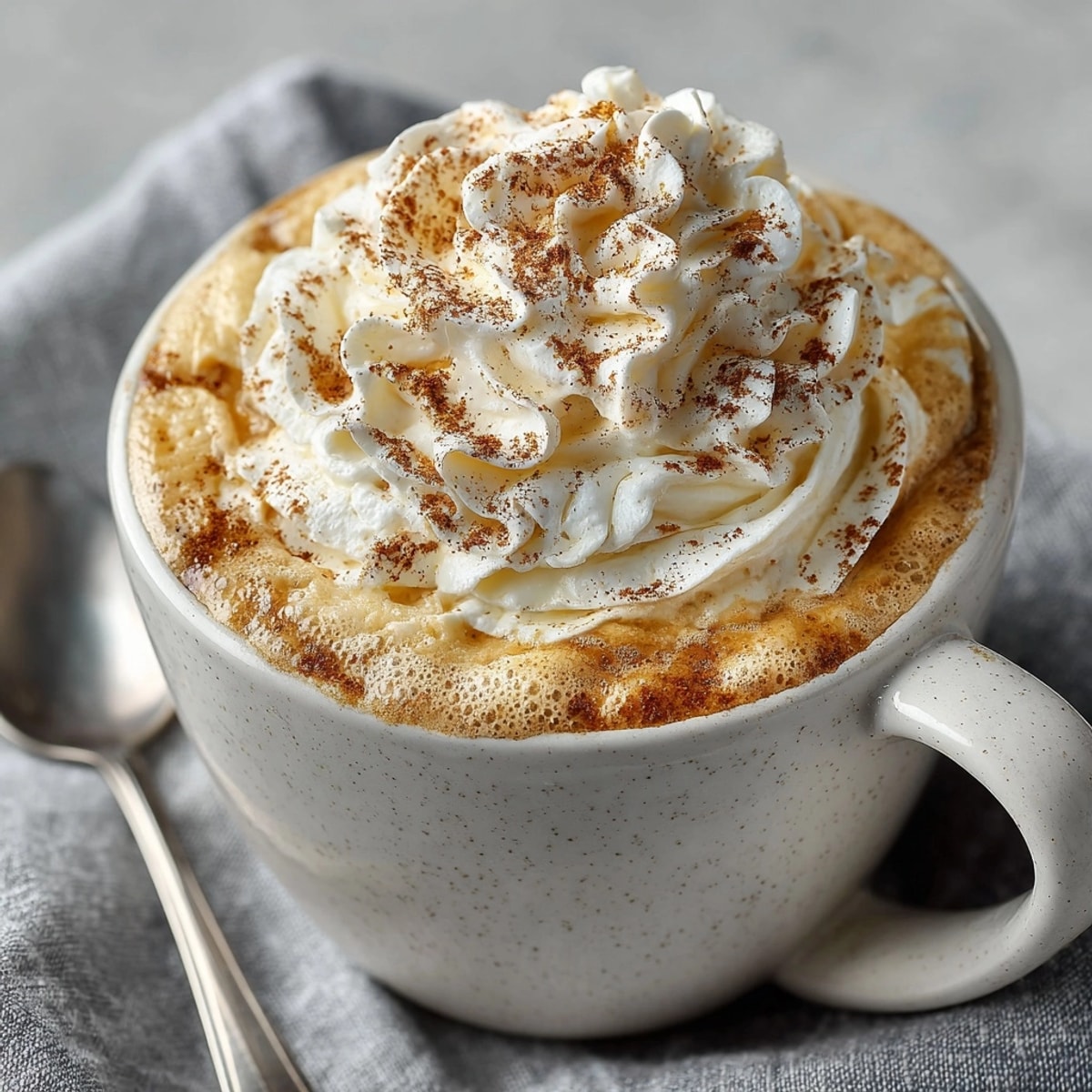 Warm and comforting homemade Pumpkin Spice Latte, steaming in a mug, hints of cinnamon.