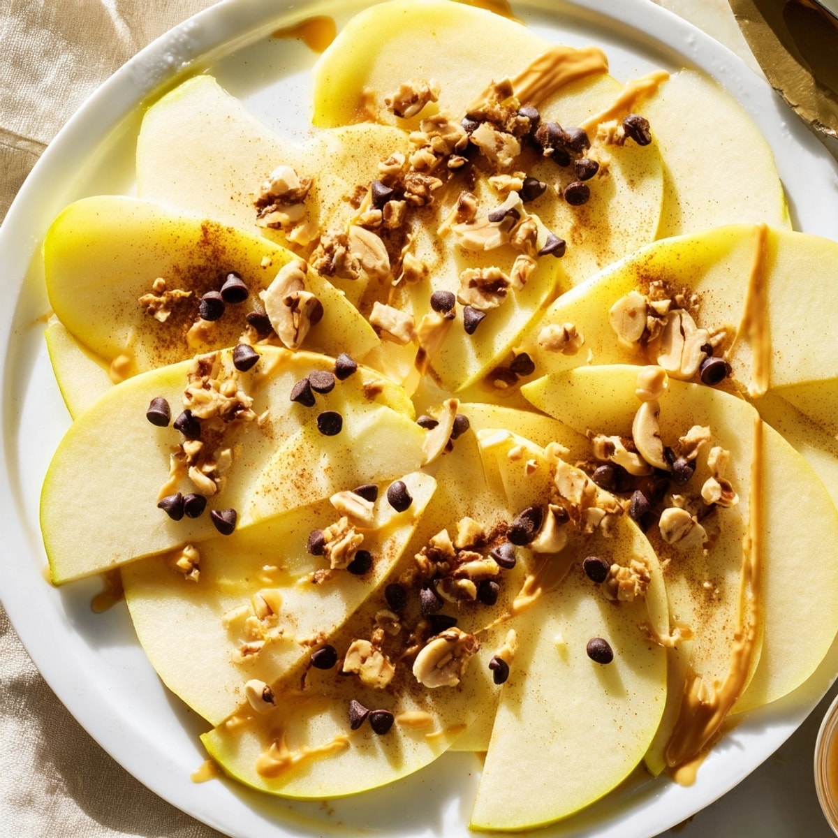 Crisp Apple Nachos recipe, a sweet and salty snack ready to serve for sharing.