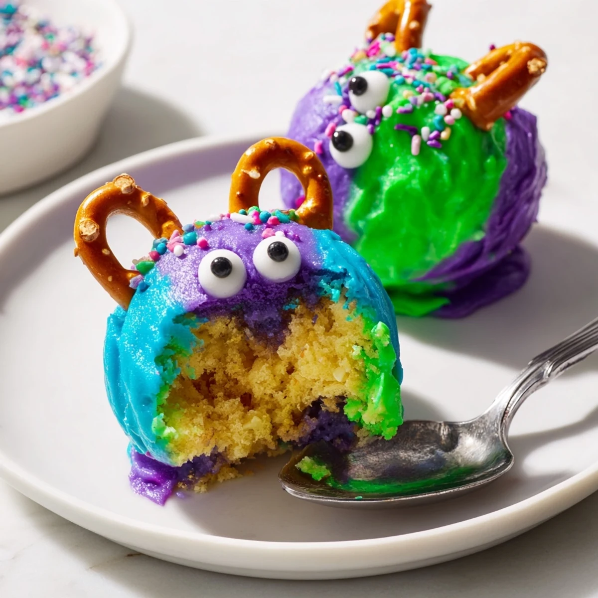 Cheesy Pretzel Monster Cake Balls