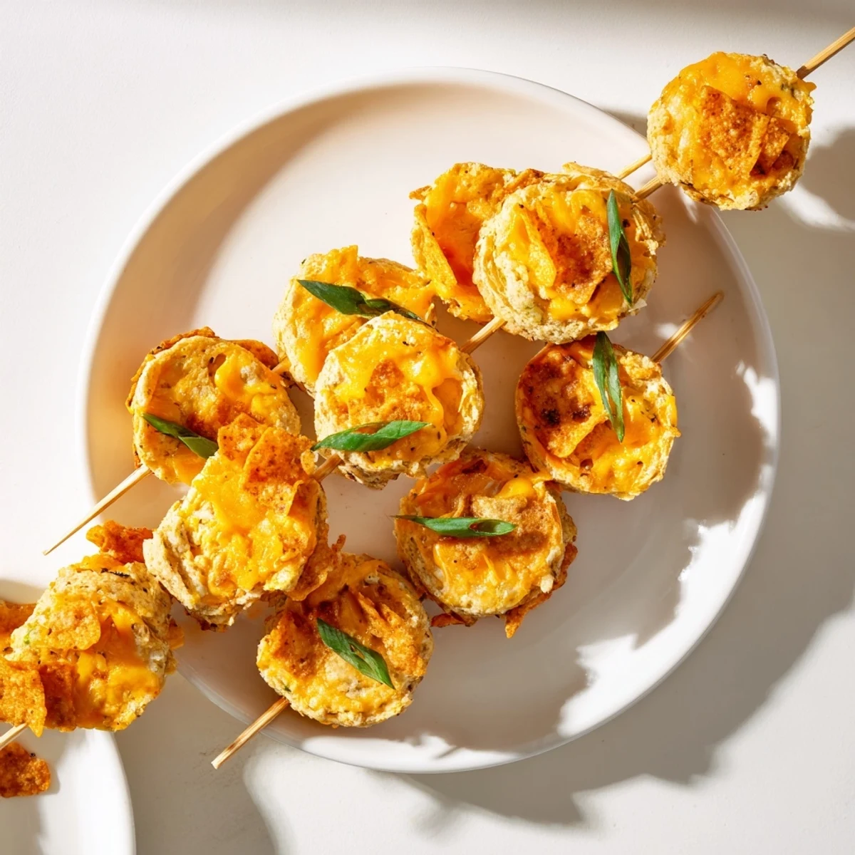 Golden, cheesy Flamin Hot spicy cheddar biscuit skewers ready for dipping and sharing.  