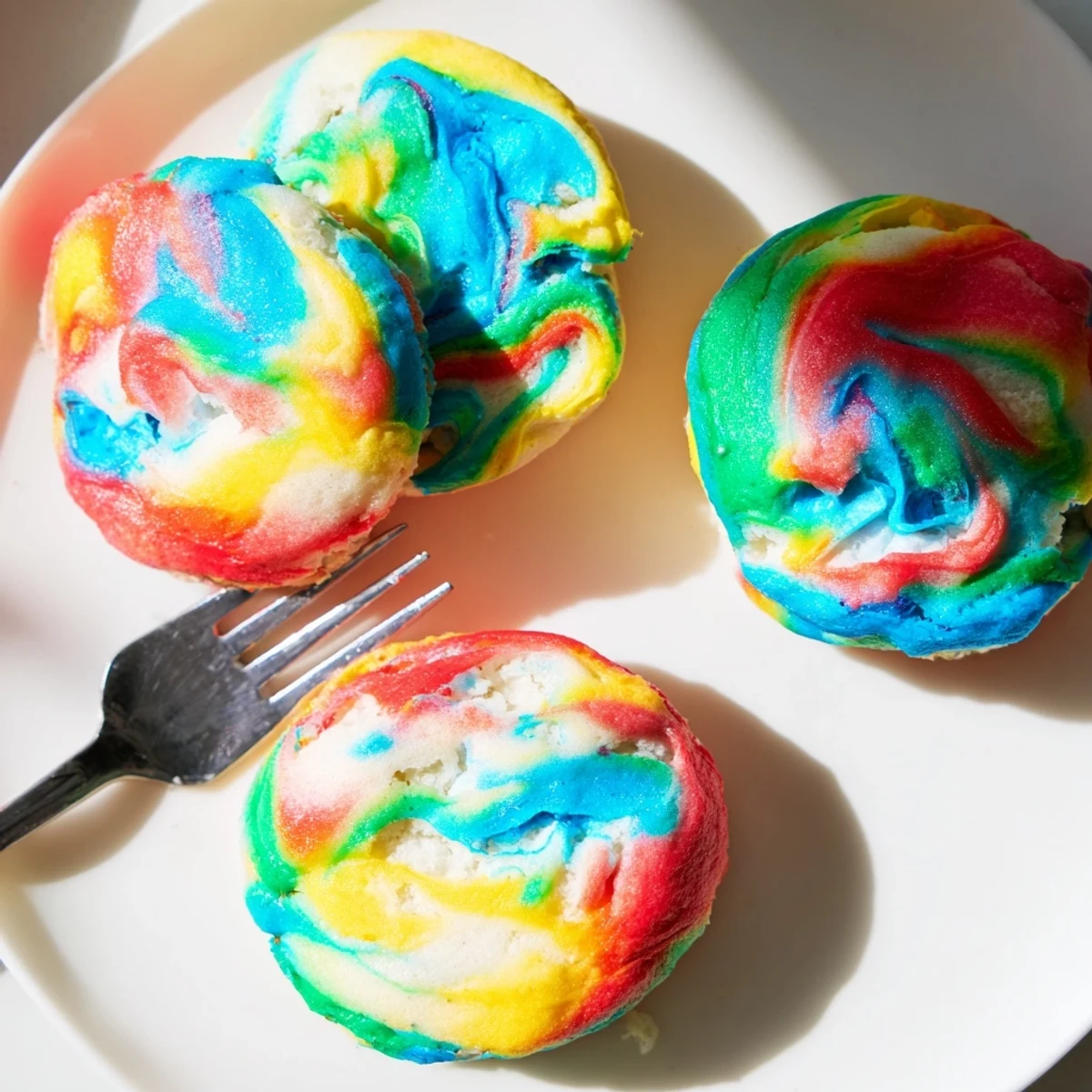 Bright and airy cloud bread with a rainbow swirl, a delightful snack option.  