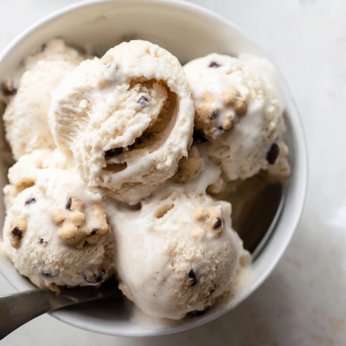 Guilt-free cottage cheese ice cream featuring rich chocolate chip cookie dough swirls.