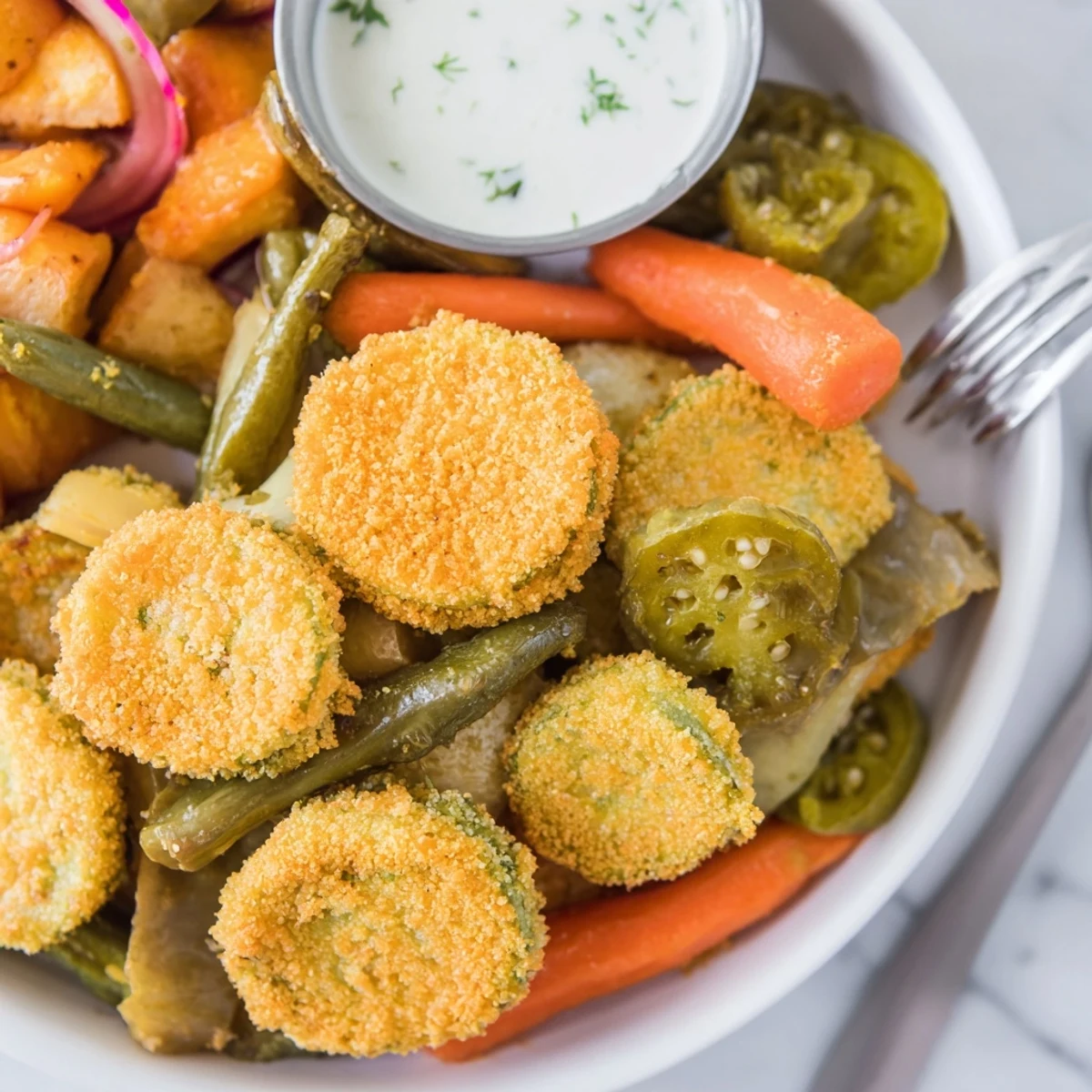 A vibrant platter featuring Pickle Lovers Meal with assorted pickled vegetables and appetizers.  