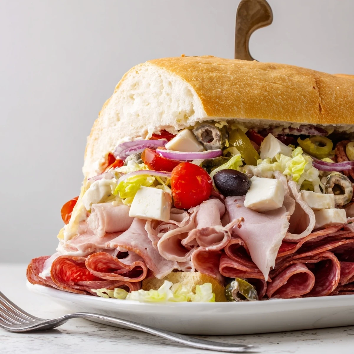 Vibrant Flavor Mash-Up Sandwiches piled high with fresh ingredients and Italian meats.  