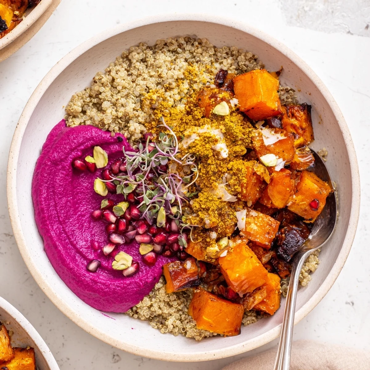 Cozy Spiced Winter Bowls featuring fragrant spices, roasted veggies, and creamy ube.  