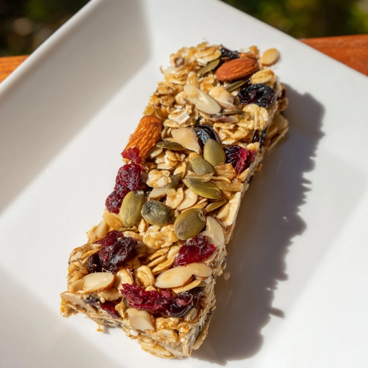 Enjoy the satisfying crunch of homemade roasted pumpkin seed & cranberry granola bars with a touch of sweetness.