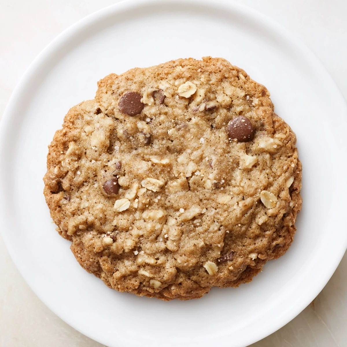 Perfectly baked Oat-Banana Chocolate Chip Cookies, a comforting treat served on a rustic plate.