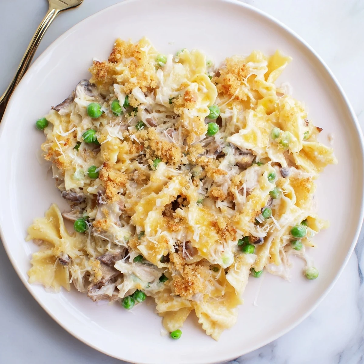 A bubbling, oven-baked Creamy Tuna Noodle Casserole with a delicious, crunchy Ritz cracker topping.