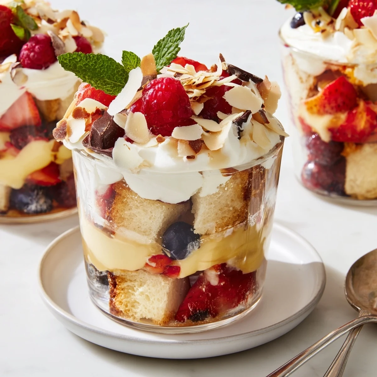 Festive close-up of Christmas Trifle Cups: A delightful mix of textures and flavors, perfect for the holidays.