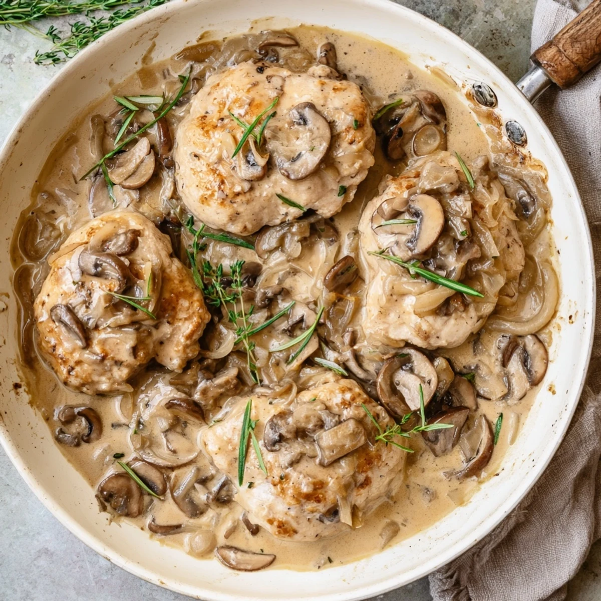 Tarragon Chicken & Mushroom Skillet: Creamy sauce coats tender chicken and earthy mushrooms in this flavorful dish.