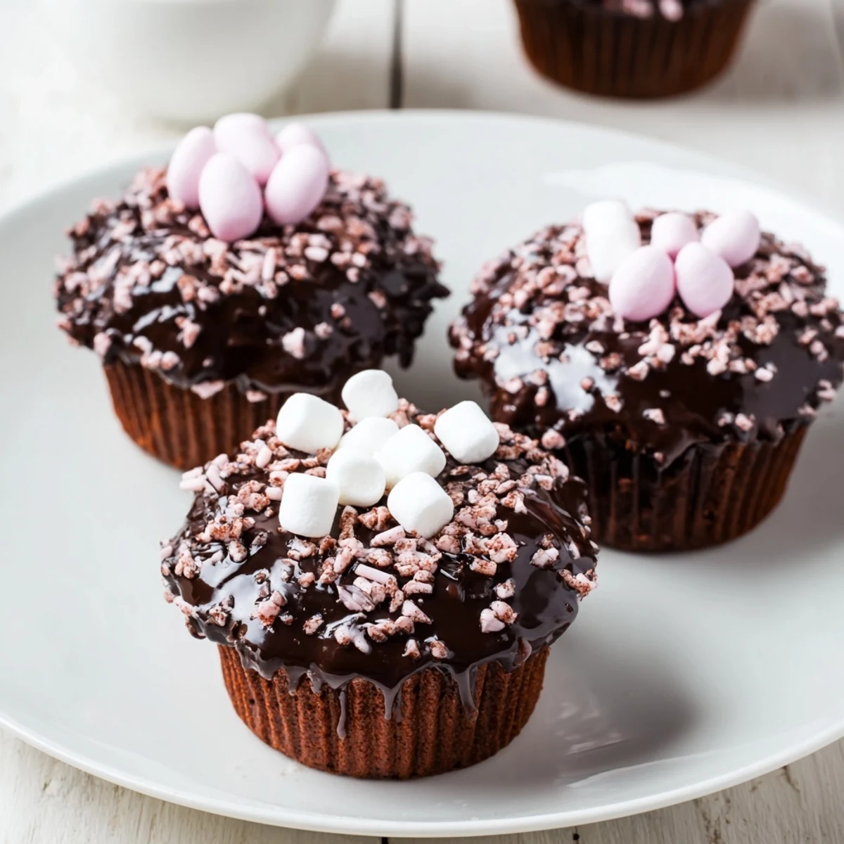 Bunny Burrow Cupcake Tray: Adorable chocolate cupcakes with creamy buttercream, cookie "soil," and fondant bunny feet.