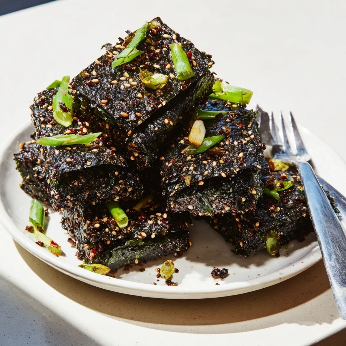 Close-up of baked Snacks de Vague Surf, with toasted sesame seeds and sea salt, ready to eat.