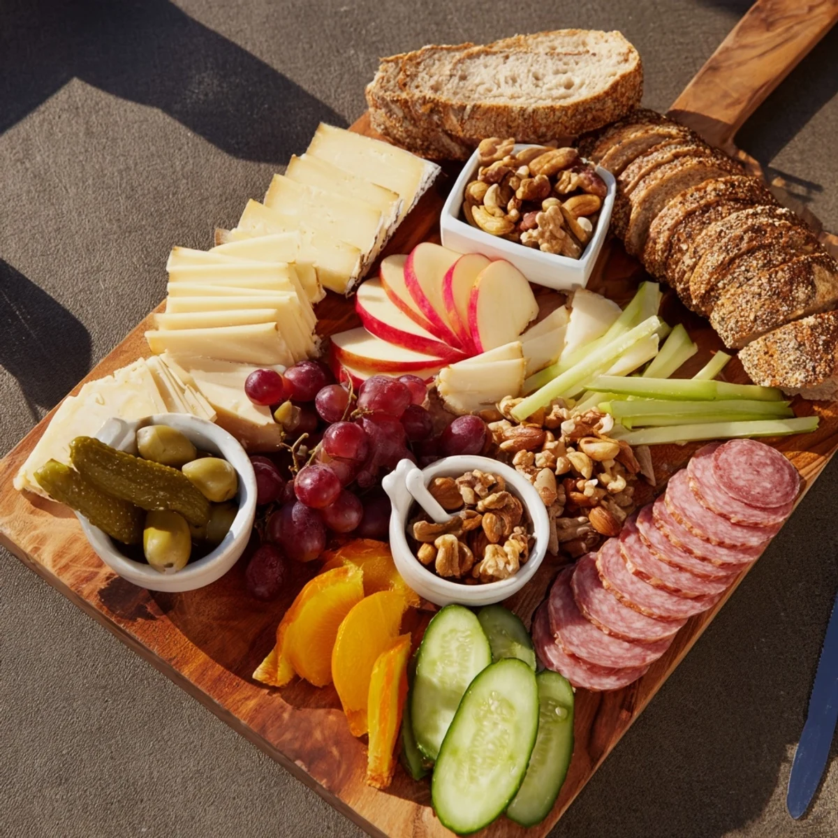 Planche Montagne Aventure Collation overflowing with cheese, meats, fruits, and bread; a perfect appetizer.