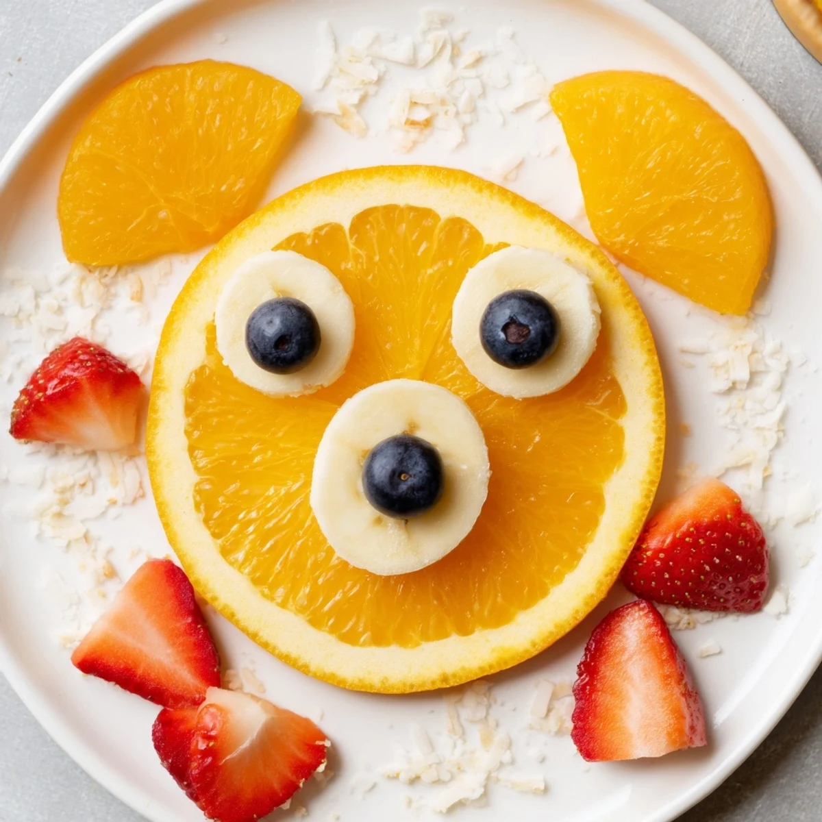 Bright blueberries and strawberries embellish this adorable Orange Slice Bear Face Fruit Board.