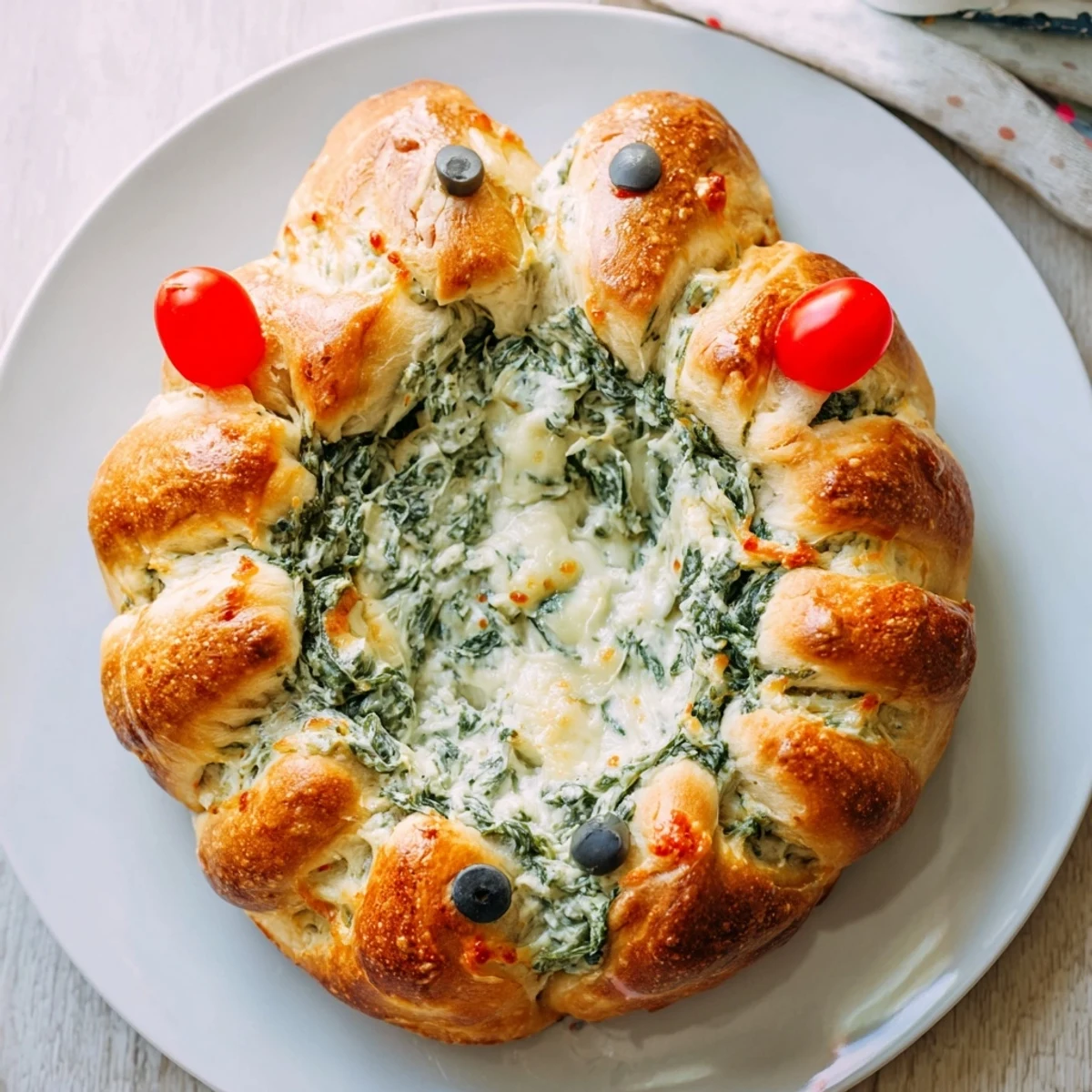 Festive Reindeer Antler Spinach Dip Ring: A pull-apart appetizer shaped like reindeer antlers, brimming with spinach dip.