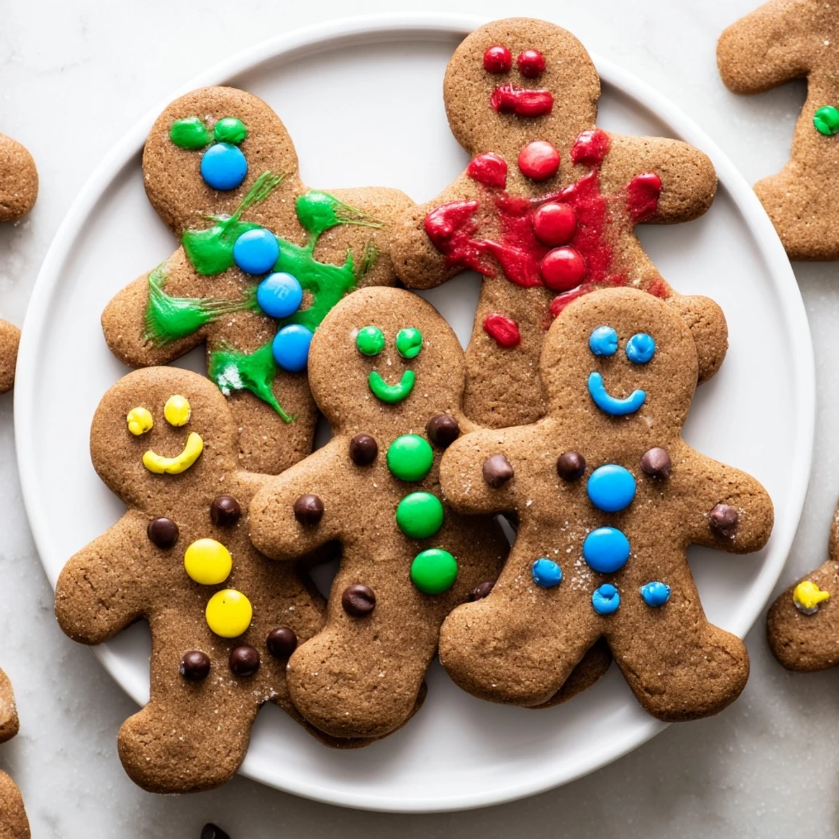 DIY Gingerbread People decorating board, showcasing vibrant cookies, icing, and candies ready for decorating fun.