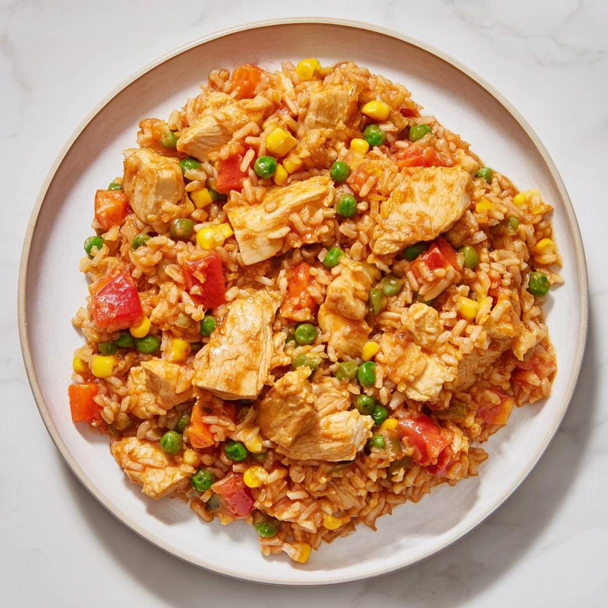 One-Pot Chicken and Rice sizzling in a pot, a comforting blend of tender chicken and fluffy rice.