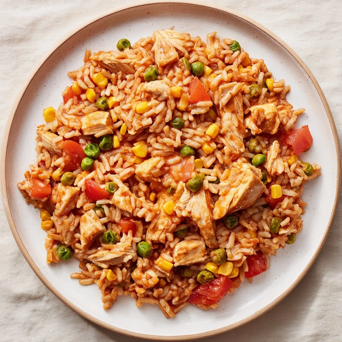 A warm bowl of One-Pot Chicken and Rice, beautifully garnished with fresh cilantro; ready to eat.