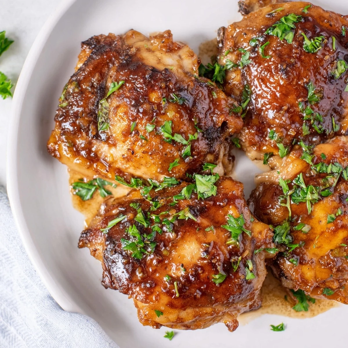 Golden Jam in Coffee Style Glazed Chicken thighs, glistening with sweet glaze and ready to serve.