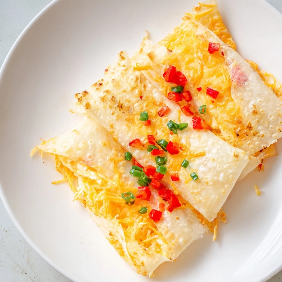 Golden-brown Rice Paper Egg Cheese Wrap, filled with melty cheese and ready to eat for breakfast.