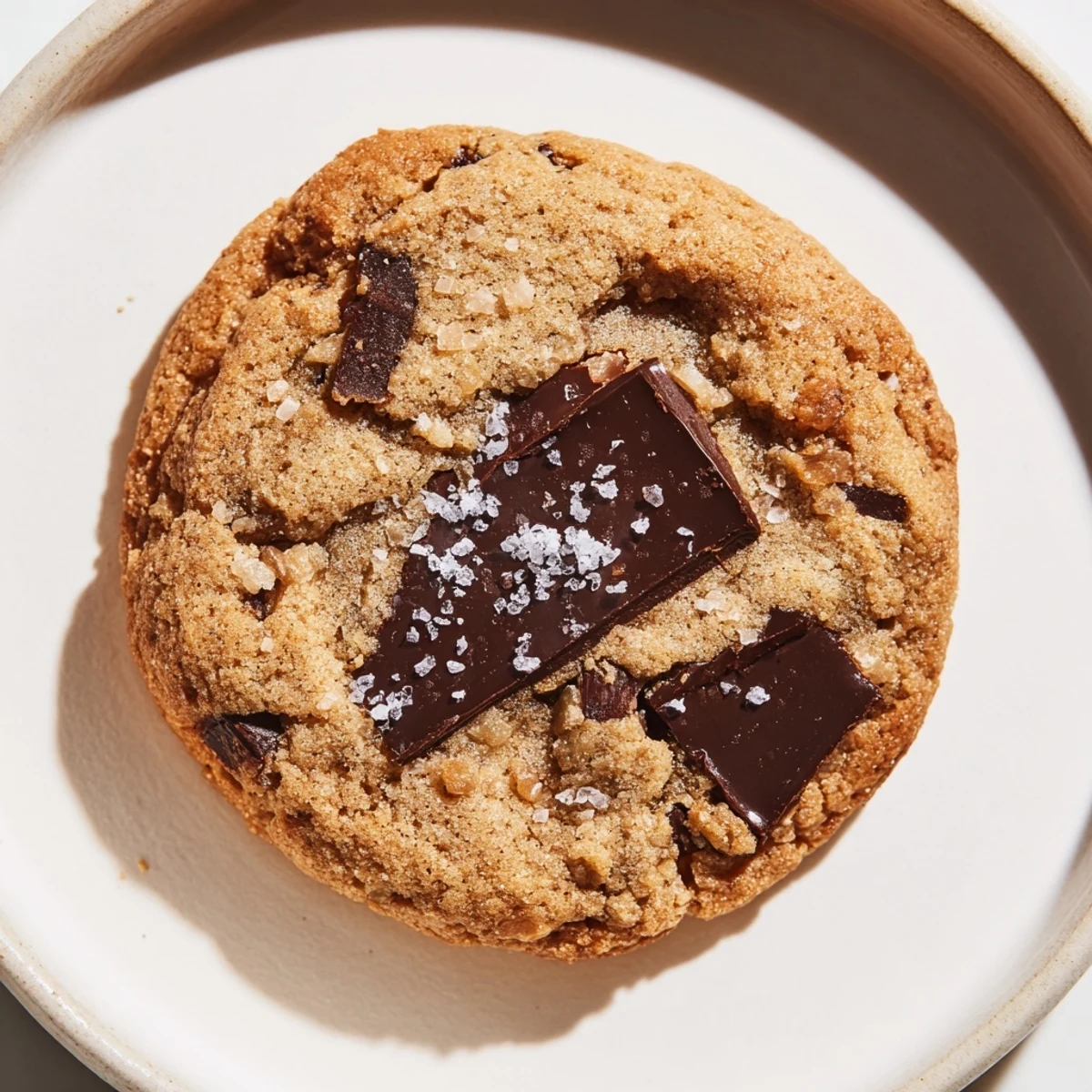Freshly baked Miso Brown Butter Cookies, with a dusting of flaky sea salt, ready to be enjoyed.