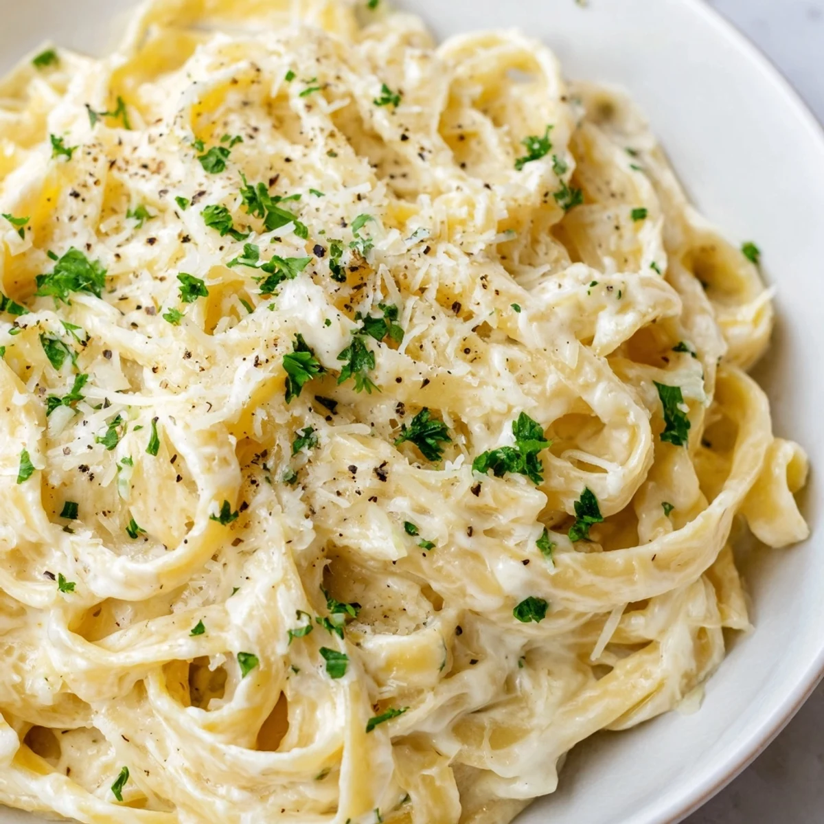 Creamy cottage cheese Alfredo sauce, ready to pour over pasta, rich and ready to enjoy now.