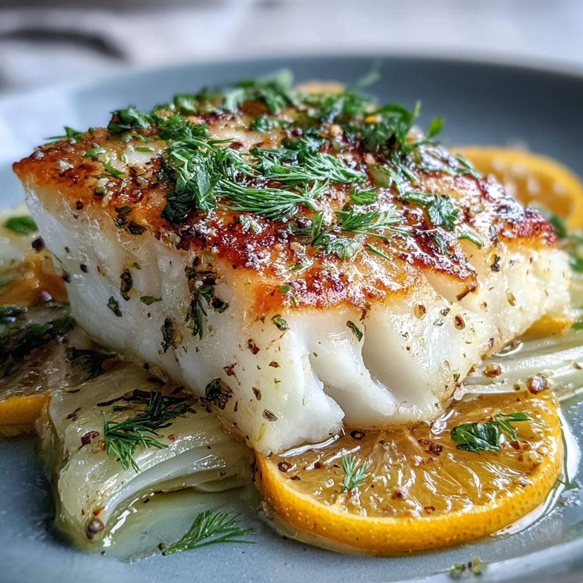 Deliciously tender poached cod atop sweet orange slices and fresh fennel.