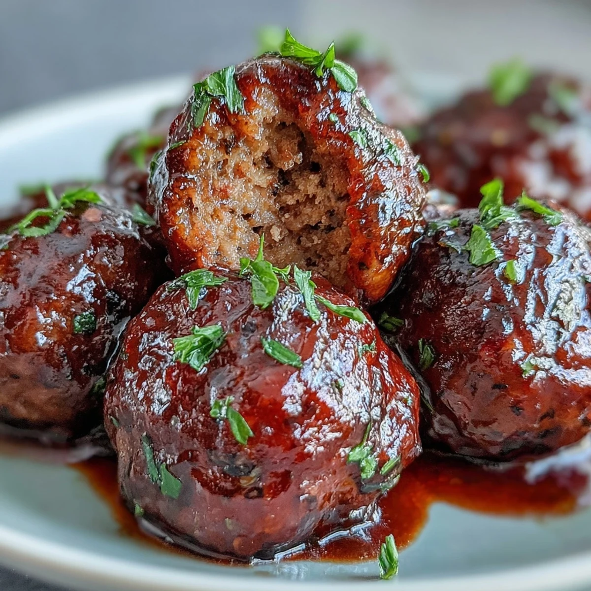 Tender meatballs coated in Grape Jelly and Chili Sauce Meatballs served on a platter with toothpicks for an easy party appetizer.