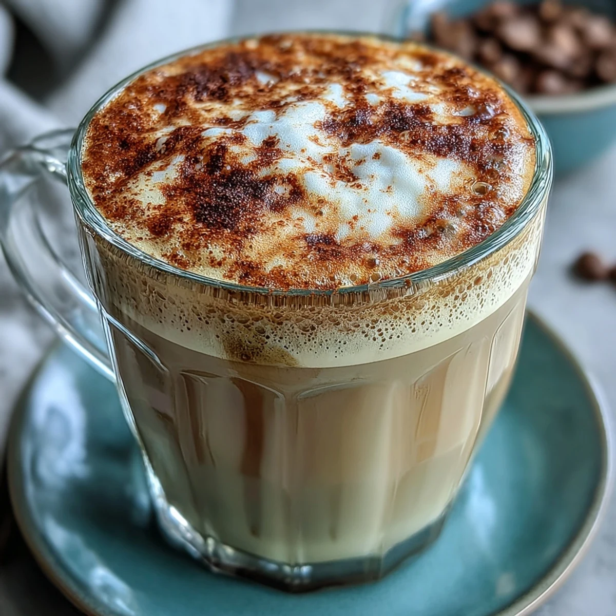 Creamy Hojicha Flat White in a white ceramic mug with toasty aroma notes.