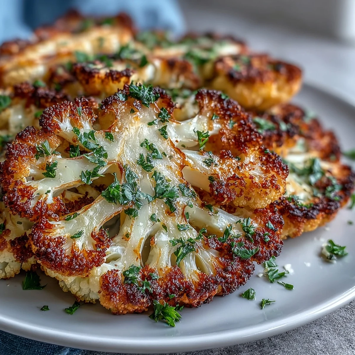 Roasted Keto Garlic Parmesan Roasted Cauliflower Steaks serve as a low-carb main or side dish.
