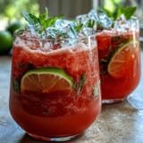 Vibrant Watermelon Lime Sparkling Punch with fresh mint and lime slices in a clear pitcher, perfect for spring gatherings.