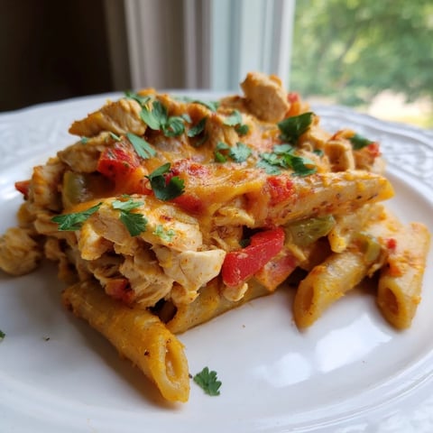 Tender Baked Salsa Chicken Pasta, bubbling with melted cheese, perfect for a cozy dinner.