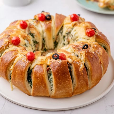 Warm, savory Reindeer Antler Spinach Dip Ring, featuring a cheesy spinach filling and golden crust.