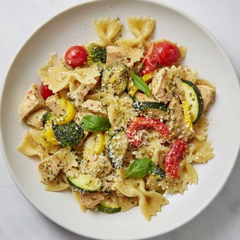 5-4-3-2-1 Pasta Primavera, a delicious warm pasta dish ready to delight any dinner guest.