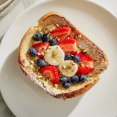 Golden-brown Viral Yogurt Toast topped with fresh berries, offering a delightful breakfast everyone enjoys.