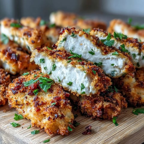 Golden brown Air Fryer Chicken Strips with a crispy breadcrumb coating and juicy interior, ready to dip.