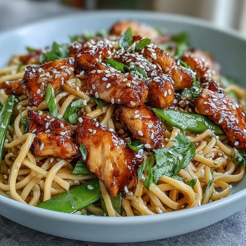 Tender chicken and crisp vegetables coated in a glossy sesame sauce over noodles in this Sesame Chicken Noodle Bowl.