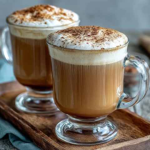 Two glasses of steaming Hojicha Cappuccino topped with rich, creamy foam sit beside a bowl of honey.