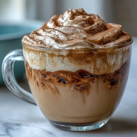 Hojicha Macchiato in a small white espresso cup, the roasted tea base topped with a fluffy dot of steamed milk foam.