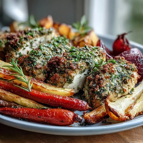 Succulent Sheet Pan Herb-Crusted Chicken with Root Vegetables, roasted golden and served straight from the pan for a wholesome weeknight dinner.