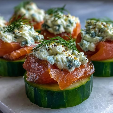 Crisp English cucumber rounds piled high with dilly cream cheese and silky smoked salmon for Keto Smoked Salmon and Cream Cheese Cucumber Bites.