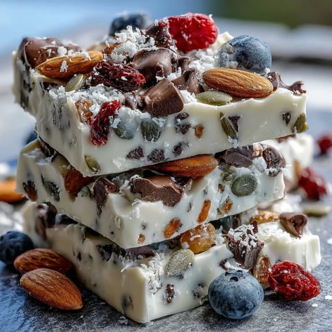 A vibrant breakfast bark made with creamy Greek yogurt, fresh berries, and crunchy seeds for a protein-packed start to your day.  