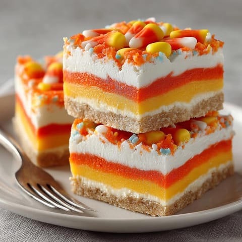 Top-down view of creamy Candy Corn Fudge Swirl, cooled and awaiting eager hands.