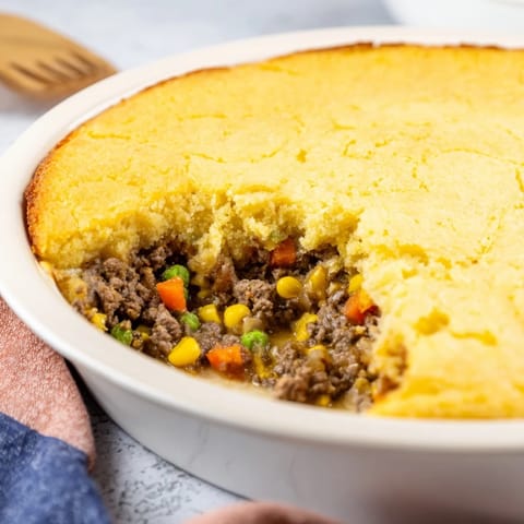 Cornbread Crusted Beef Pie