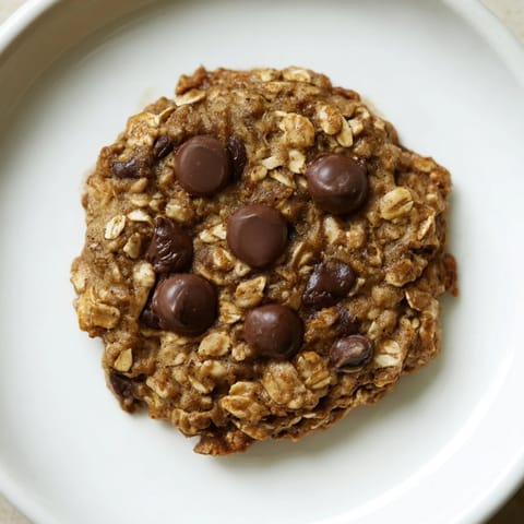 Mouthwatering image of a batch of Oat-Banana Chocolate Chip Cookies, studded with chocolate chips.