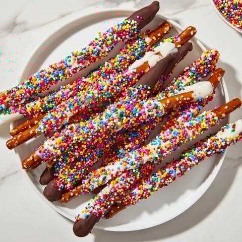 Bright, festive Rainbow Sprinkle Party Board with chocolate-covered strawberries and mini donuts ready to enjoy.