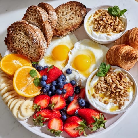 The beautiful Soleil Matinal breakfast platter: a vibrant spread of fresh fruits and yogurt, delicious.