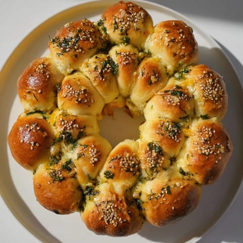 Warm, aromatic Festive Pull-Apart Bread Wreath, ready to be shared at your holiday table, delightful.