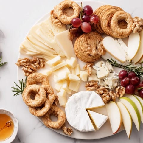 A beautiful cheese plate appetizer showcases creamy Brie, crisp crackers, and sliced fruit for elegant snacking.