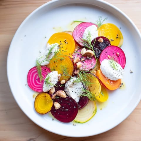 This beautiful Kinetic Motion Blur appetizer displays a vibrant assortment of fresh, thinly sliced veggies.